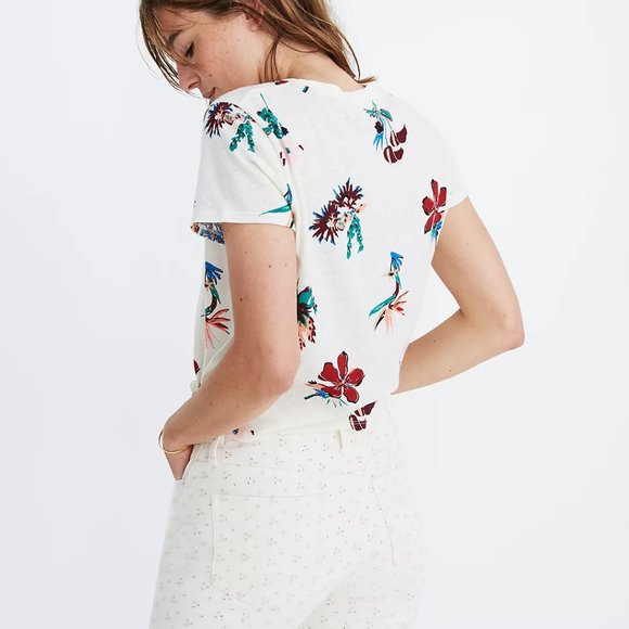 Madewell Knot-Front Tee in Hawaiian Hideaway Size S - Picture 3 of 6